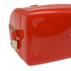 Pre Owned Furla Red Orange Glossy Rubber Mini Candy Satchel