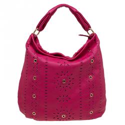 Pre Owned Furla Fuchsia Leather Laser Cut Hobo