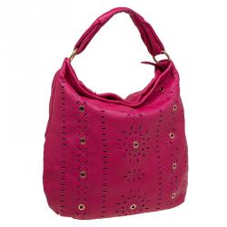 Pre Owned Furla Fuchsia Leather Laser Cut Hobo