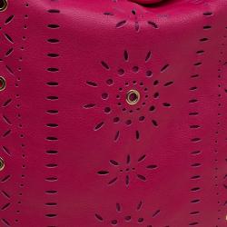 Pre Owned Furla Fuchsia Leather Laser Cut Hobo