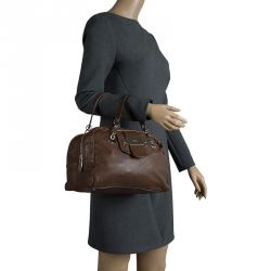 Pre Owned Furla Brown Leather Double Zip Bowling Bag 
