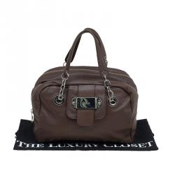 Pre Owned Furla Brown Leather Double Zip Bowling Bag 