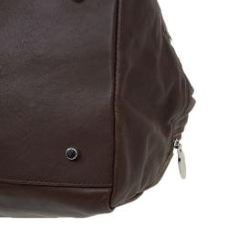 Pre Owned Furla Brown Leather Double Zip Bowling Bag 