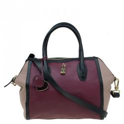 Pre Owned Furla Bi Color Pebbled Leather Satchel