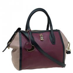 Pre Owned Furla Bi Color Pebbled Leather Satchel