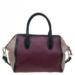 Pre Owned Furla Bi Color Pebbled Leather Satchel