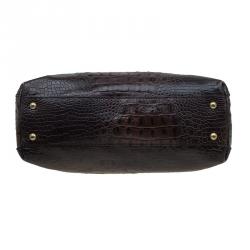 Pre Owned Furla Dark Brown Croc Embossed Leather New Appaloosa Tote