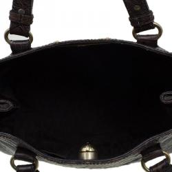 Pre Owned Furla Dark Brown Croc Embossed Leather New Appaloosa Tote