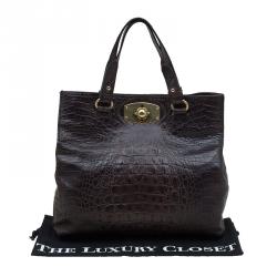 Pre Owned Furla Dark Brown Croc Embossed Leather New Appaloosa Tote