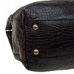 Pre Owned Furla Dark Brown Croc Embossed Leather New Appaloosa Tote
