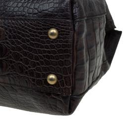 Pre Owned Furla Dark Brown Croc Embossed Leather New Appaloosa Tote
