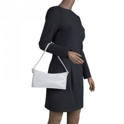 Pre Owned Furla White perforated Patent Leather Shoulder Bag