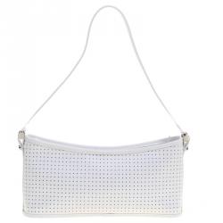 Pre Owned Furla White perforated Patent Leather Shoulder Bag