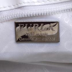 Pre Owned Furla White perforated Patent Leather Shoulder Bag