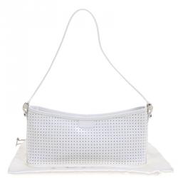 Pre Owned Furla White perforated Patent Leather Shoulder Bag