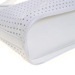 Pre Owned Furla White perforated Patent Leather Shoulder Bag