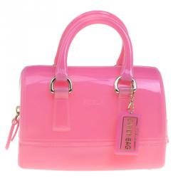 Pre Owned Furla Pink Glossy Rubber Mini Candy Satchel