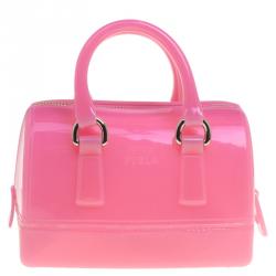 Pre Owned Furla Pink Glossy Rubber Mini Candy Satchel