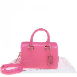 Pre Owned Furla Pink Glossy Rubber Mini Candy Satchel