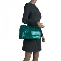 Pre Owned Furla Teal Green Glossy Rubber Candy Satchel