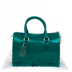 Pre Owned Furla Teal Green Glossy Rubber Candy Satchel