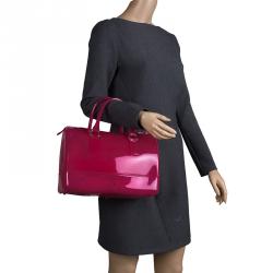 Pre Owned Furla Magenta Glossy PVC Candy Satchel