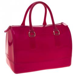Pre Owned Furla Magenta Glossy PVC Candy Satchel