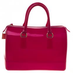 Pre Owned Furla Magenta Glossy PVC Candy Satchel