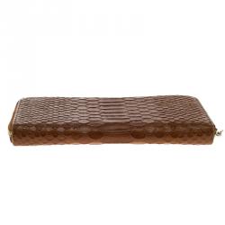 Pre Owned Furla Brown Python Embossed Leather Zip Around Wallet