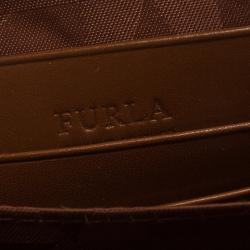 Pre Owned Furla Brown Python Embossed Leather Zip Around Wallet