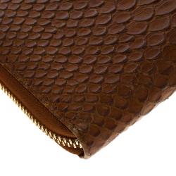 Pre Owned Furla Brown Python Embossed Leather Zip Around Wallet