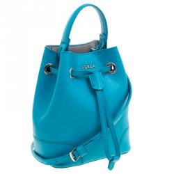 Pre Owned Furla Deep Sky Leather Mini Stacy Bucket Bag