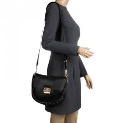 Pre Owned Furla Black Leather Club Bandouliere Crossbody Bag