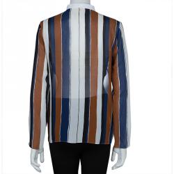 Giambattista Valli Multicolor Striped Contrast Bib Silk Blouse XS/S
