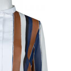 Giambattista Valli Multicolor Striped Contrast Bib Silk Blouse XS/S