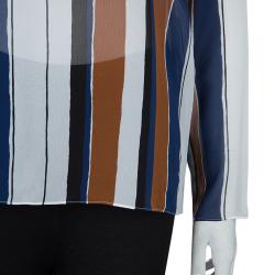 Giambattista Valli Multicolor Striped Contrast Bib Silk Blouse XS/S