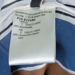 Giambattista Valli Multicolor Striped Contrast Bib Silk Blouse XS/S
