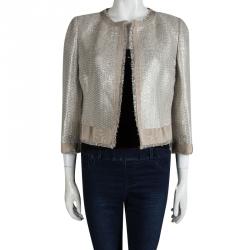 Pre Owned Giambattista Valli Silver Lurex Knit Boucle Jacket M