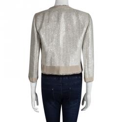 Pre Owned Giambattista Valli Silver Lurex Knit Boucle Jacket M