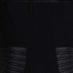Pre Owned Gianfranco Ferre Black Leather Panel Short Sleeve Wool Dress M