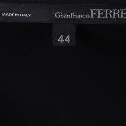 Pre Owned Gianfranco Ferre Black Leather Panel Short Sleeve Wool Dress M