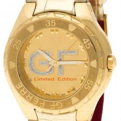 Pre Owned Gianfranco Ferre Gold Tone Stainless Steel 9040J Limited Edition Diamond Unisex Wristwatch 44MM