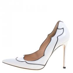 Pre Owned Gianvito Rossi White Scalloped Leather Pointed Toe Pumps Size 41