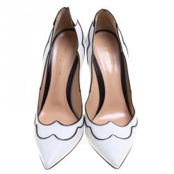 Pre Owned Gianvito Rossi White Scalloped Leather Pointed Toe Pumps Size 41