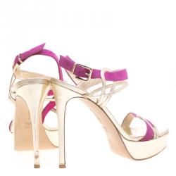 Pre Owned Gianvito Rossi Two Tone Metallic Leather and Suede Ankle Strap Platform Sandals Size 39