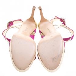 Pre Owned Gianvito Rossi Two Tone Metallic Leather and Suede Ankle Strap Platform Sandals Size 39