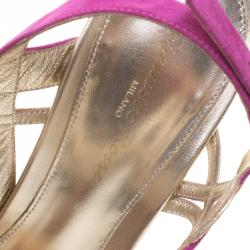 Pre Owned Gianvito Rossi Two Tone Metallic Leather and Suede Ankle Strap Platform Sandals Size 39