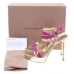 Pre Owned Gianvito Rossi Two Tone Metallic Leather and Suede Ankle Strap Platform Sandals Size 39