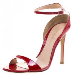 Pre Owned Gianvito Rossi Red Patent Leather and PVC Natalie Ankle Strap Sandals Size 36.5