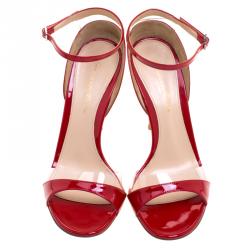 Pre Owned Gianvito Rossi Red Patent Leather and PVC Natalie Ankle Strap Sandals Size 36.5